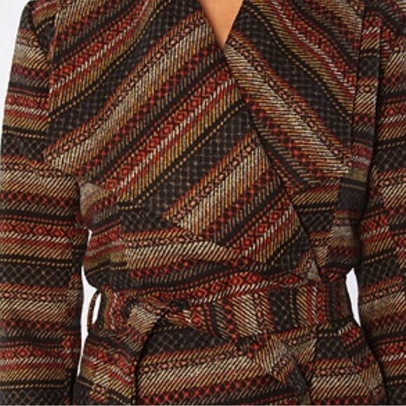 Jack by BB Dakota Aztec Twill Wool Blend Wrap Coat Black Rust Women’s Size Small - Picture 7 of 14